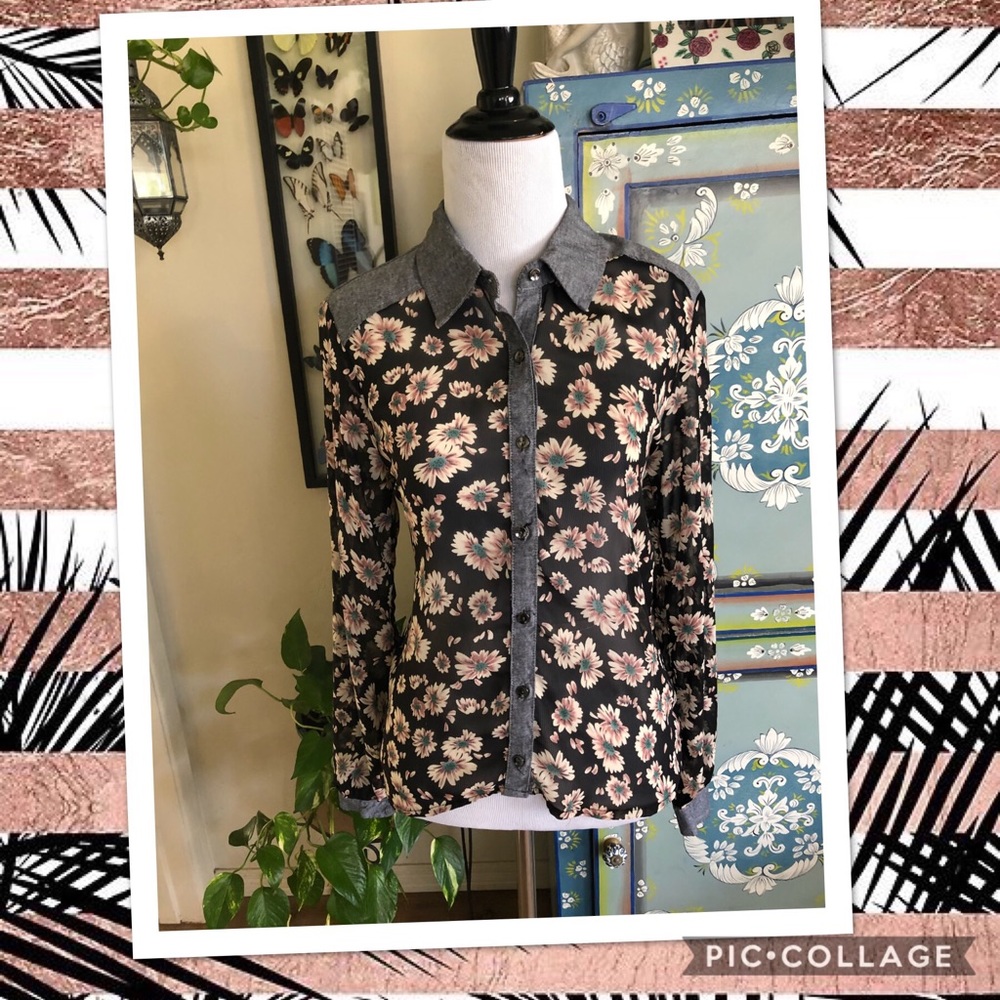 Vintage Floral Sheer Button Down Top